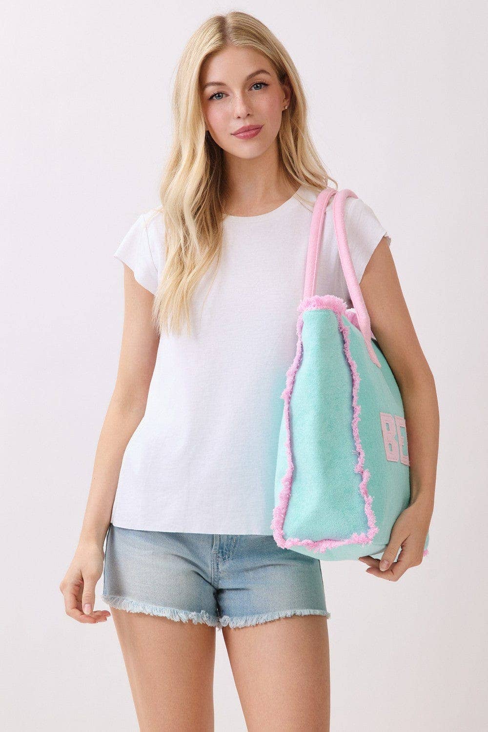 MB0330 Terry Cloth Fringe Beach Tote Bag