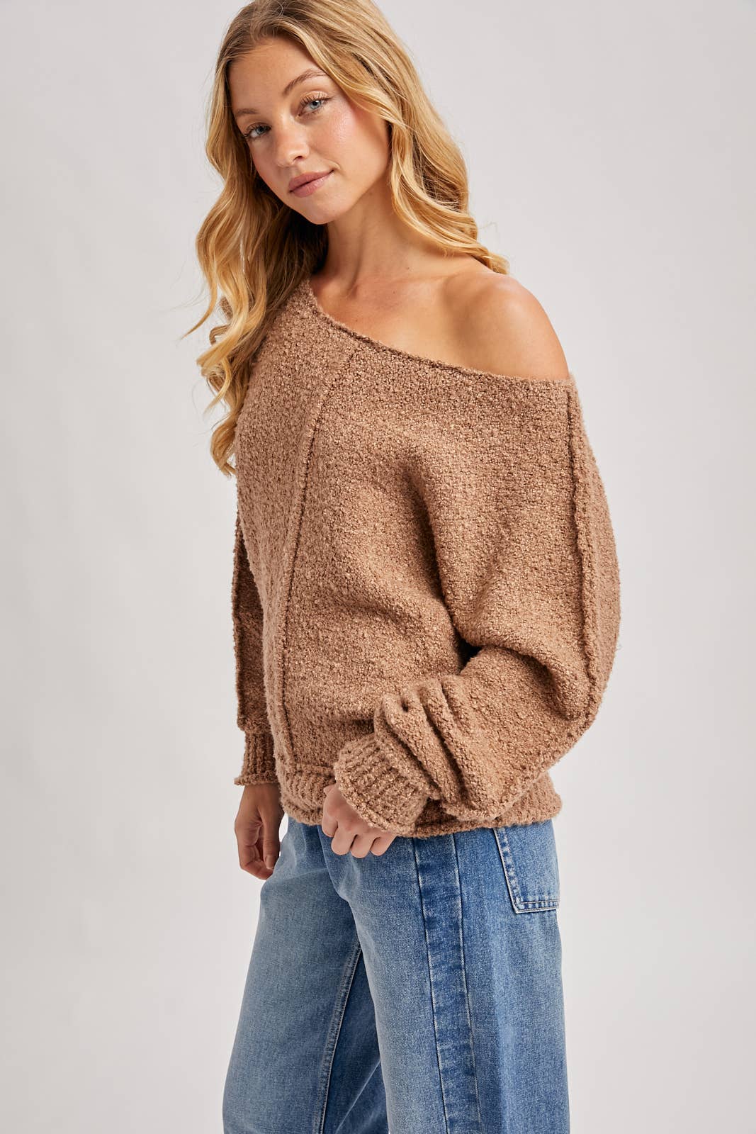 Cozy Bouclé Off-Shoulder Sweater