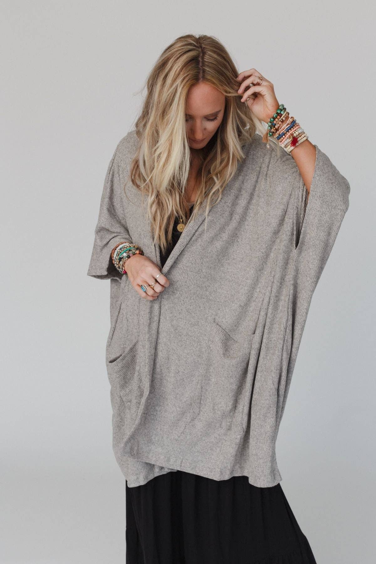 Boho Hooded Ribbed Sweater - Oatmeal