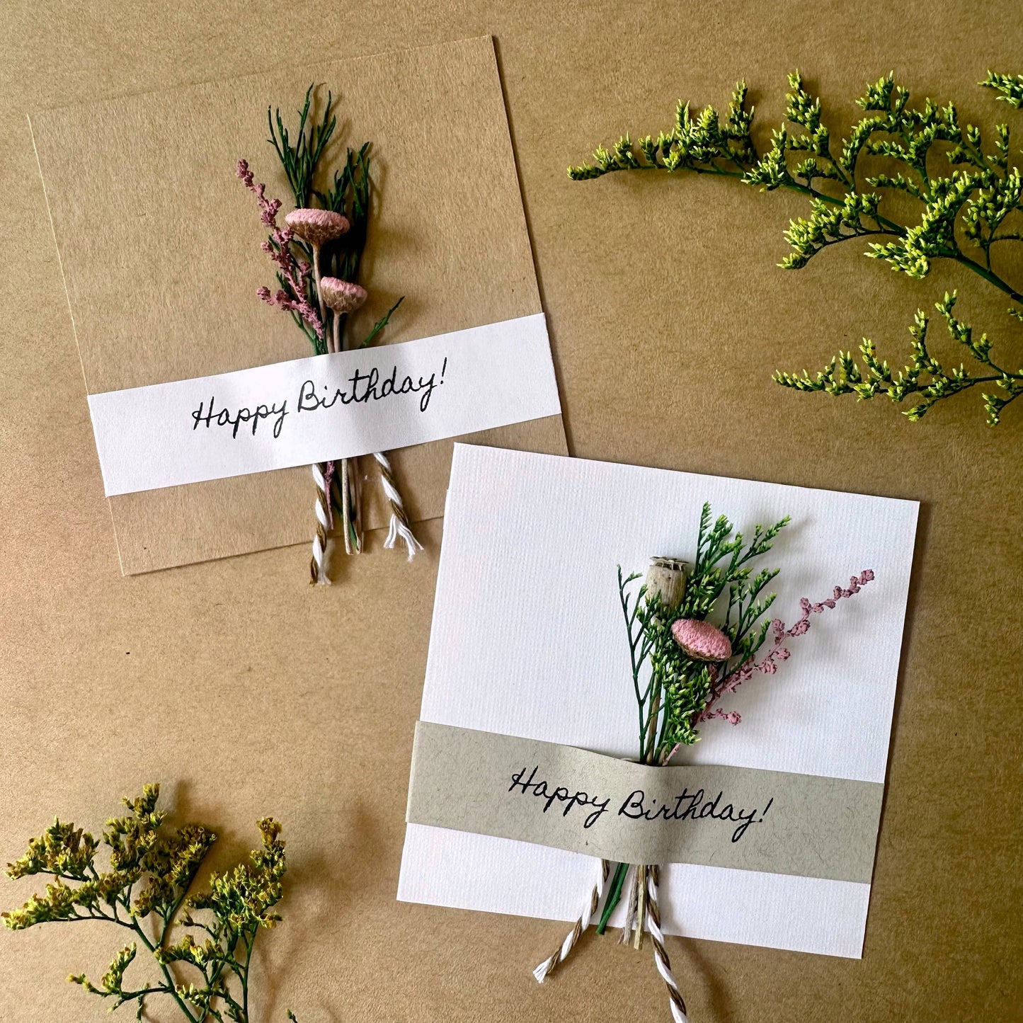 Happy Birthday Mini Pink Dried Floral Bouquet Card
